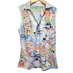 Walter Hagen Sleeveless Golf Polo Shirt‎ Colorful Floral Print Golfing Top Sz S
